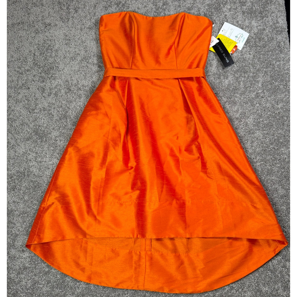 Alfred Sung Orange Strapless D580 Short Bridesmaid Cocktail Dress Size 10